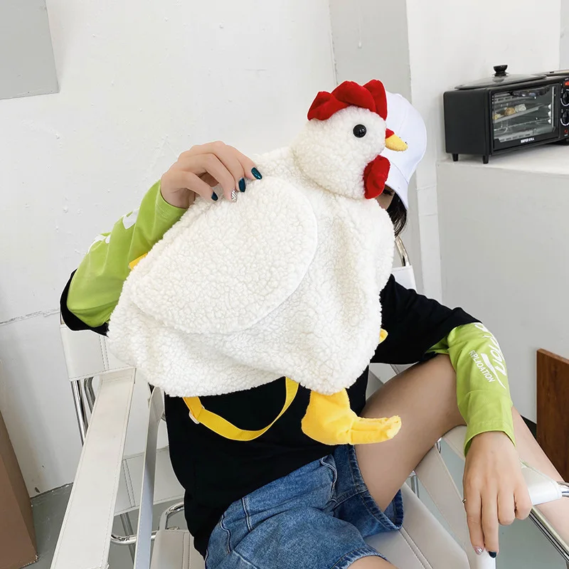 

New winter women cartoon rooster plush bag 2020 funny shoulder female messenger bag