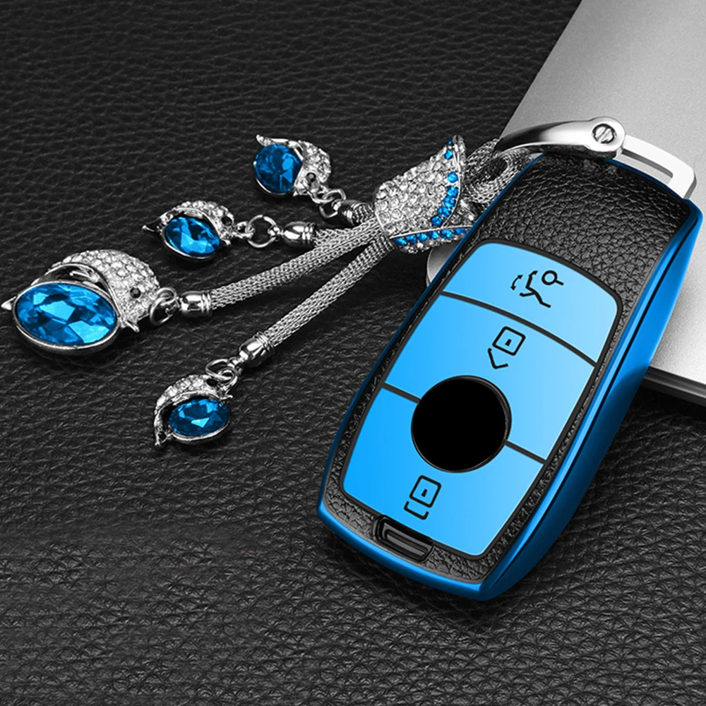 

TPU Leather Car Key Case Bag Cover Holder Keychain for Mercedes Benz E C G M R S Class W204 W212 W176 GLC CLA GLA AMG Protector