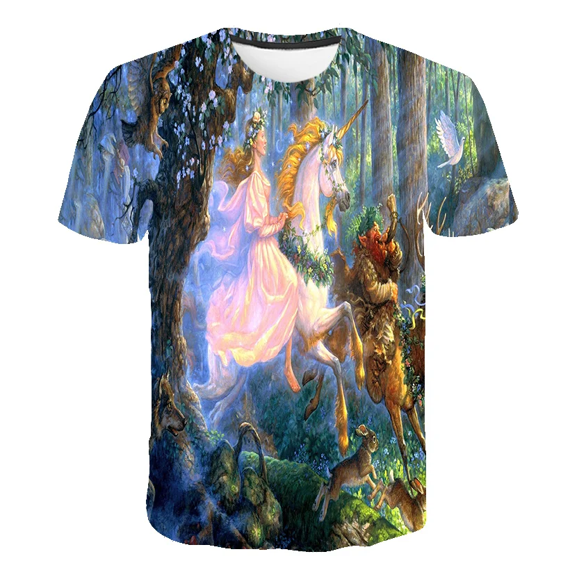 3D Boys Unicorn T-shirt Children 2020 summer Tops camisetas Short Sleeve off White Tees Baby Kids Girls Clothes 4-14 years | Мать и