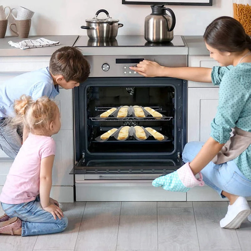 

4 Groove French Bread Baking Mold, 3Pcs Non-Stick Form Metal Dish Wave Tray Practical Cake Loaf Baguette Pans Tools