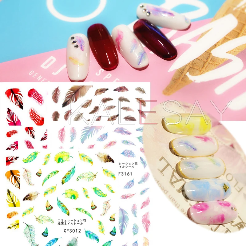 Роскошные 3D наклейки для ногтей в виде перьев украшения дизайнерские маникюрные