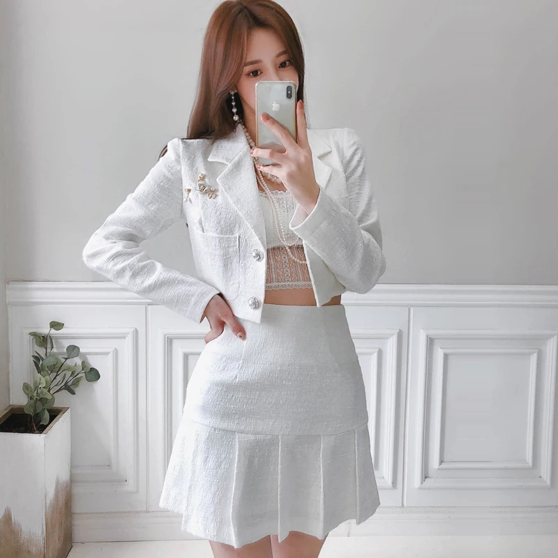 Плиссированный короткий деловой блейзер с карманами корейская мода