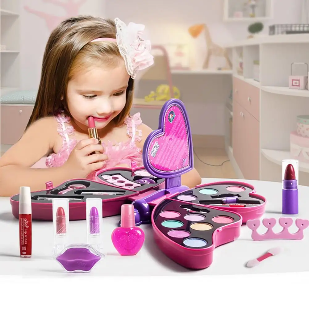 Фото Моющиеся инструменты для макияжа девочек детская губная помада тени век лак