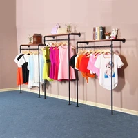 1 pcs retro iron pipe coat rack clothing store shelf hanging rod side wall hangers wall clothing display z14