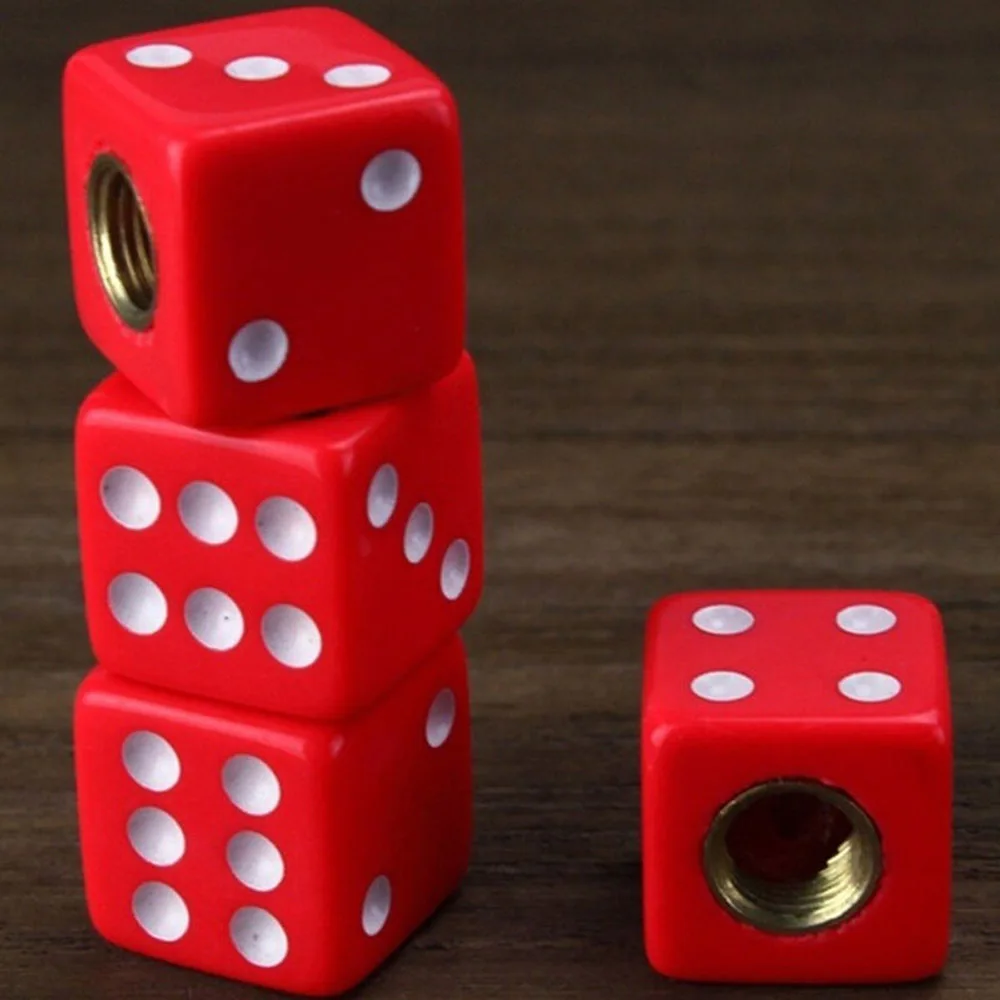 

4PCS Red Dice Car SUV Truck Bicycle Tire Air Valve Caps Tyre Air Valve Stem Dust Caps Cover Wheel Rims Accessories Universal