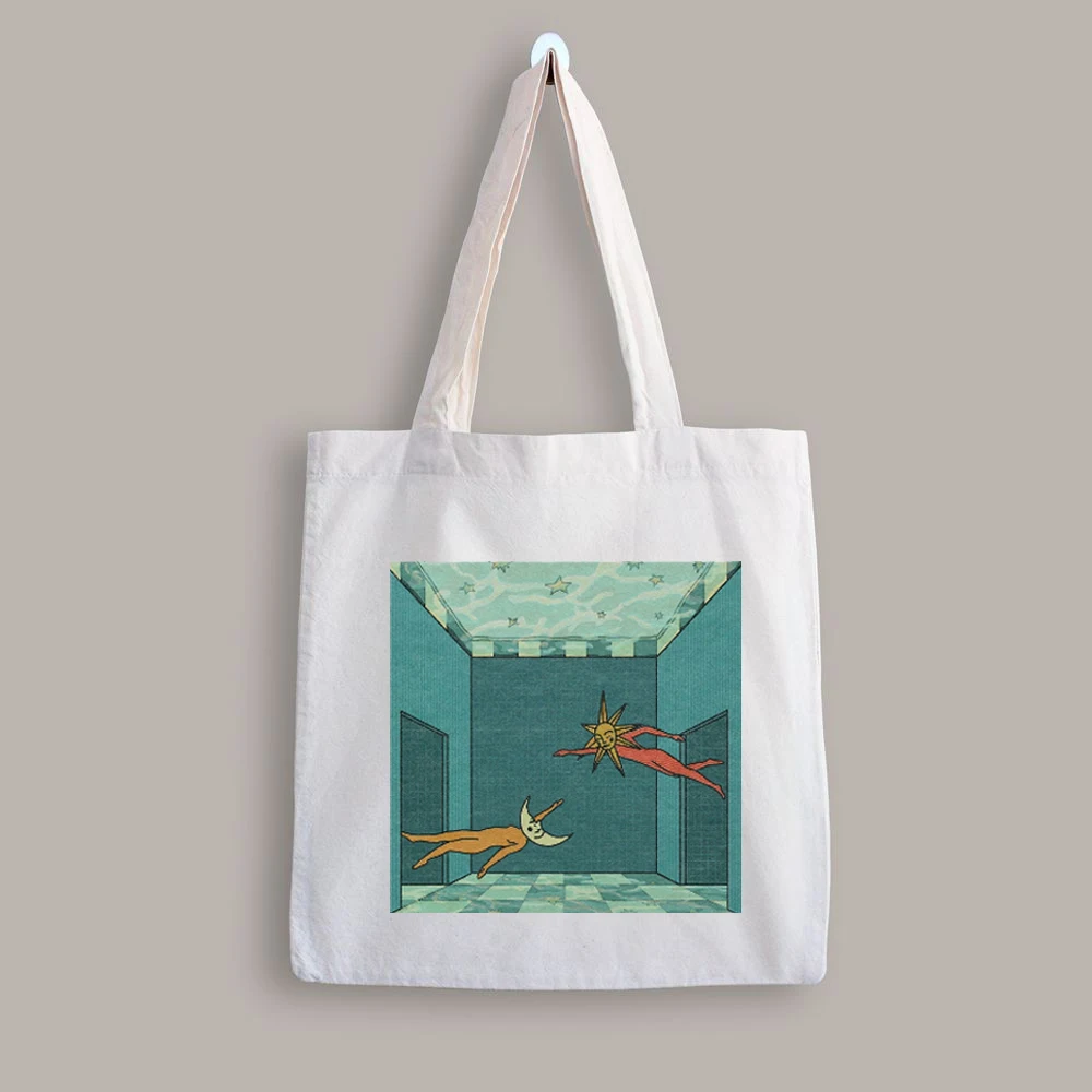 

Sun and Moon Pringing Ladies Shopper Bags Handbag Flower Aesthetic Graphic Canvas Shopping Bags Totes Large Capacity