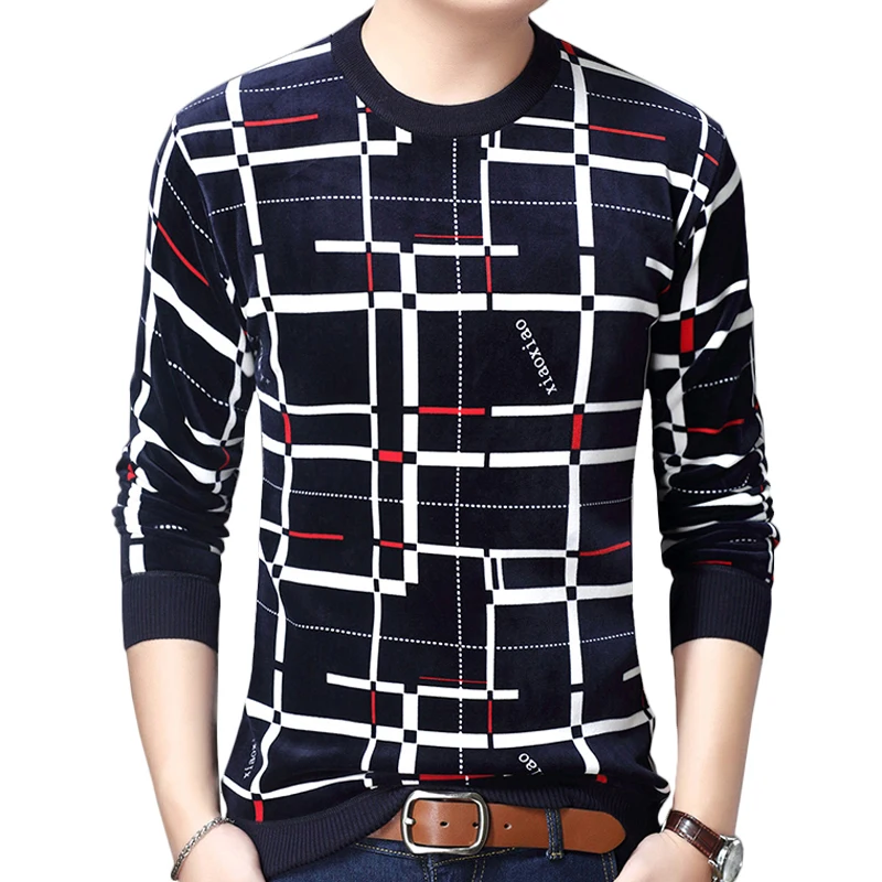 

GAAJ 2021 дизайнерский пуловер, клетчатое мужское платье-свитер, плотный осенне-зимний теплый трикотажный свитер, Мужская одежда, приталенный т...