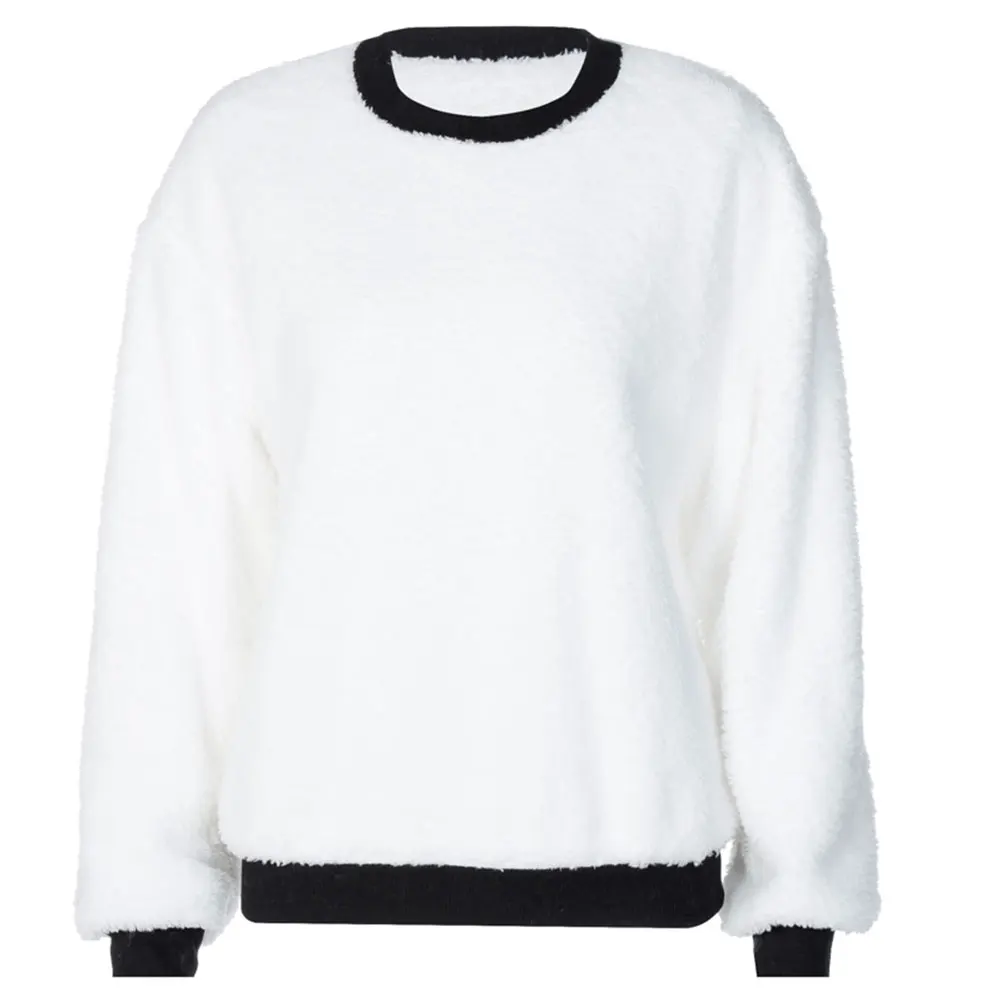 

Autumn Women Sweatershirts Pure Color Fleece Pullovers Fashion Batwing Sleeve Round Neck Fleece Sweatershirts Casual Style Top
