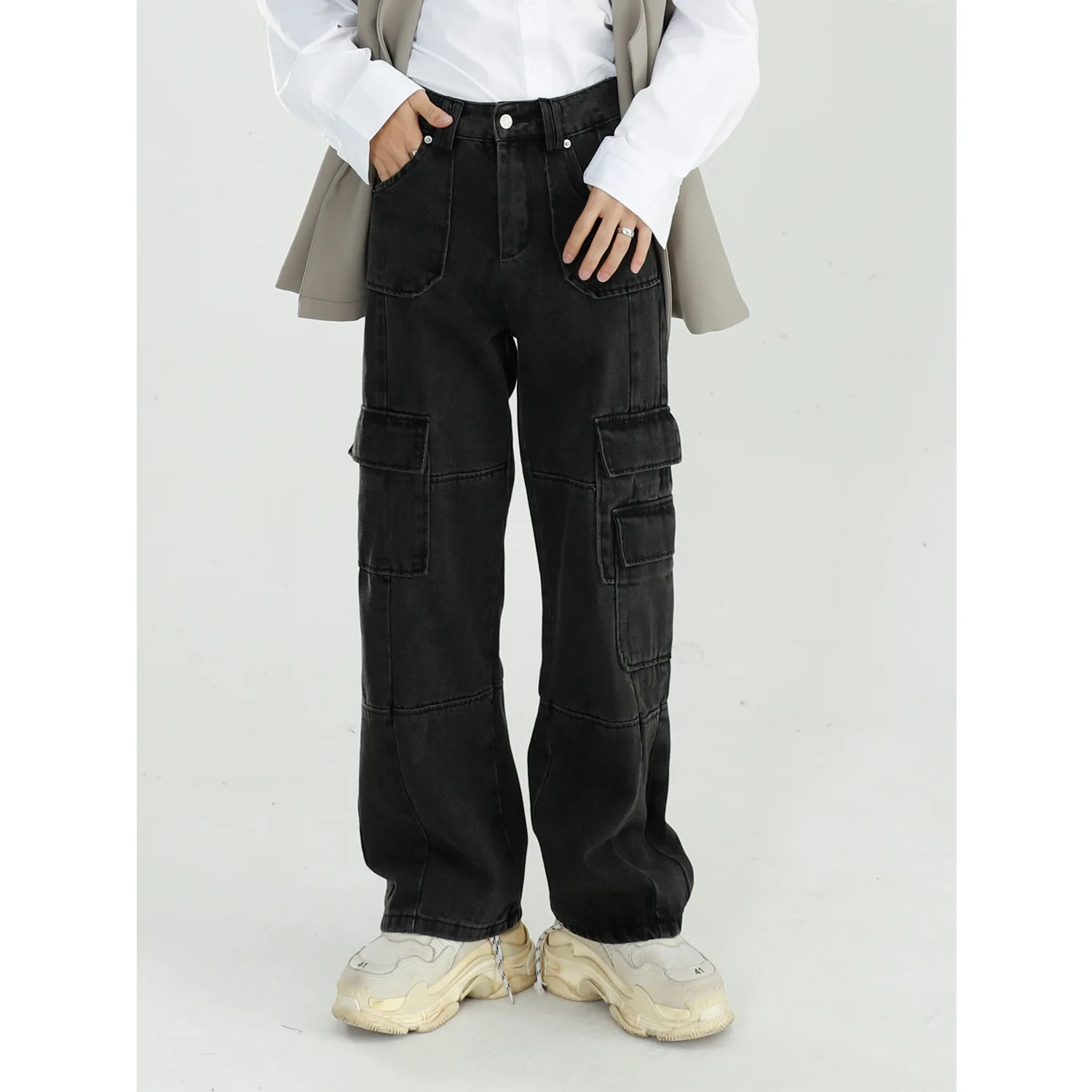

Black Clothing Men 2020 Autumn Vintage Jeans Washed Loose Wide Leg Pants Straight Cargo Pants Baggy Jeans Denim Jeans Streetwear