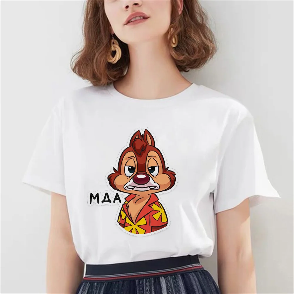 

Disney Women Tshirt Chip And Dale Cartoon Print O-Neck Short Sleeve Casual Streetwear Loose Tee Top Female Clothes Dropship