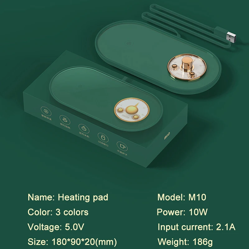 

Mat Pad For Coffee Milk Tea USB Cup Heater Cup Warmer Hot Plate Smart Thermostatic Cup Coaster 3 Gear Appointment Heating