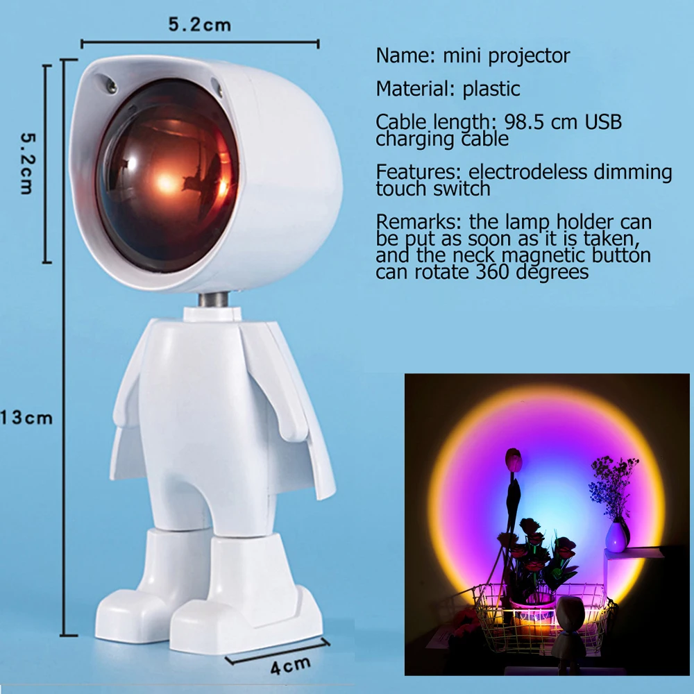 Astronaut Charging Light USB 360 Robot LED Projector Night Rainbow Sunset Selfie Bedroom Atmosphere Table Lamp | Освещение