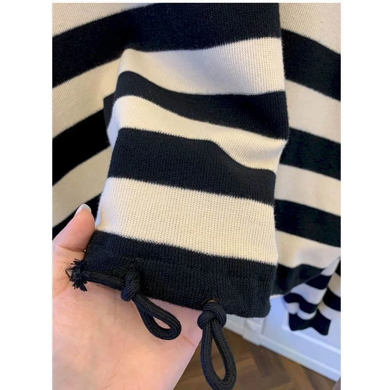 

2021 Spring Autumn Pullover Korean Loose Oversized Sweatshirts Long Sleeve Goth Clothes Women Tops Casual Striped O-Neck Tops