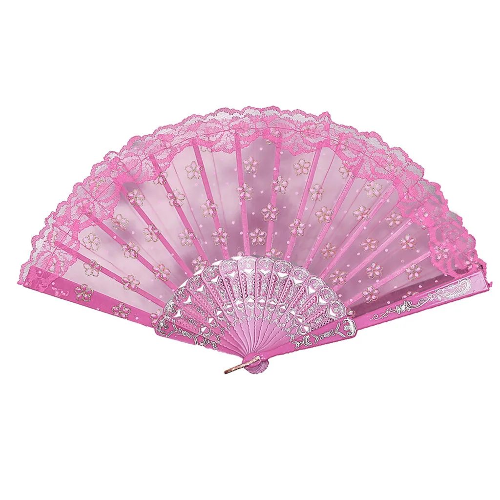 

Best Chinese Style Dance Wedding Party Lace Silk Folding Hand Held Flower Fan outdoor camping equipment Tool