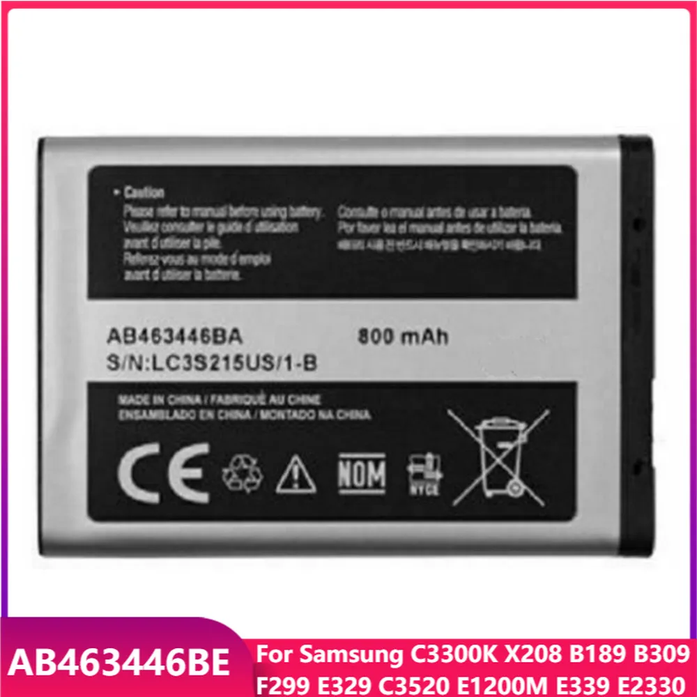 

Original Replacement Phone Battery AB463446BE For Samsung C3300K X208 B189 B309 F299 E329 C3520 E1200M E339 E2330 800mAh