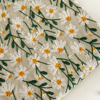 wide 135cm retro daisy 3d embroidered cotton linen designer diy bag clothes handmade sewing fabrics material telas patchwork