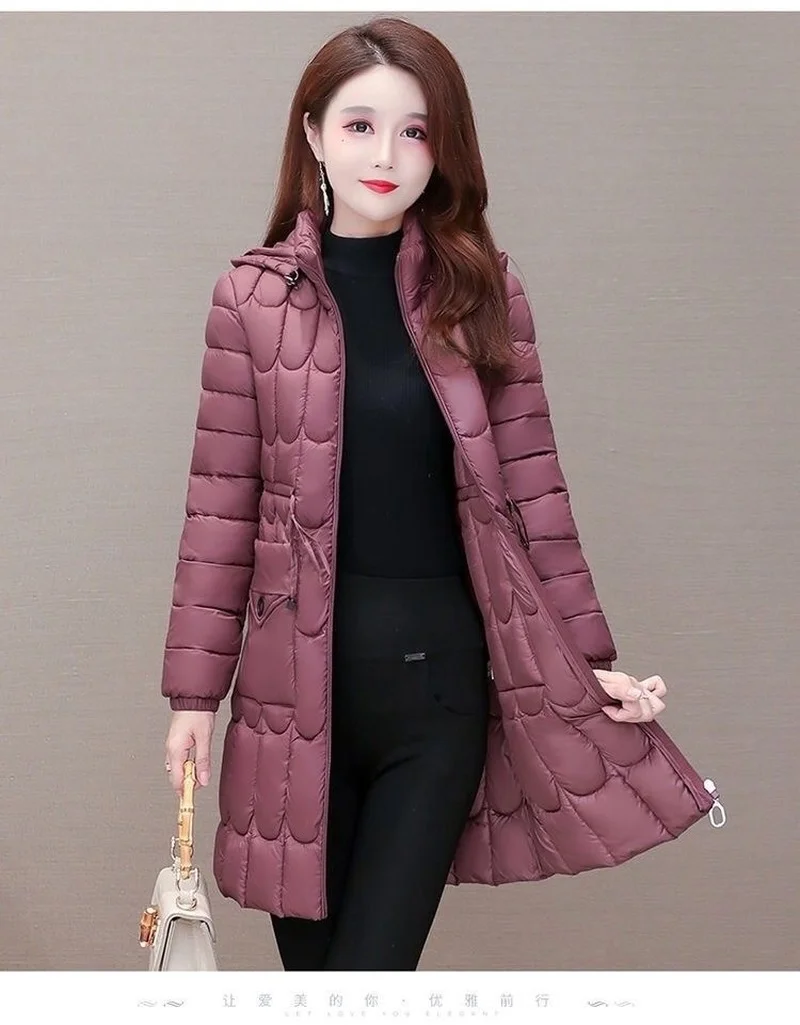 Winter Women's Cotton Coat New Women's Mid-length Slim-fit Stand-up Collar Hooded Thick Warm Fashion All-match Cotton Jacket