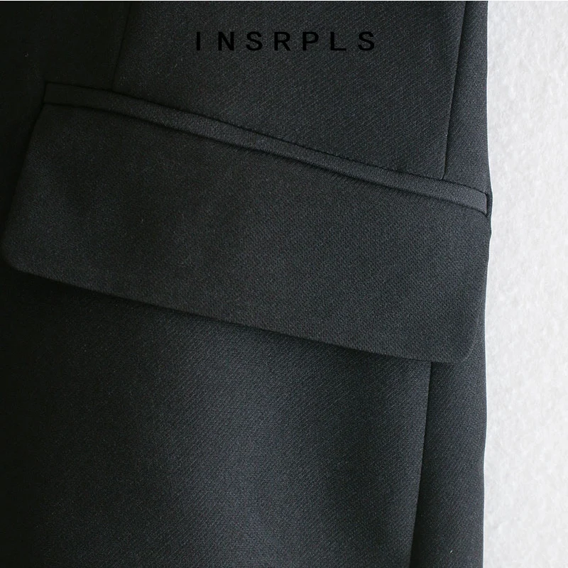 

INSPRLS Women Fashion Single Breasted Blazers Coat Vintage Gathered Sleeves Pockets Female Outerwear Chic Tops