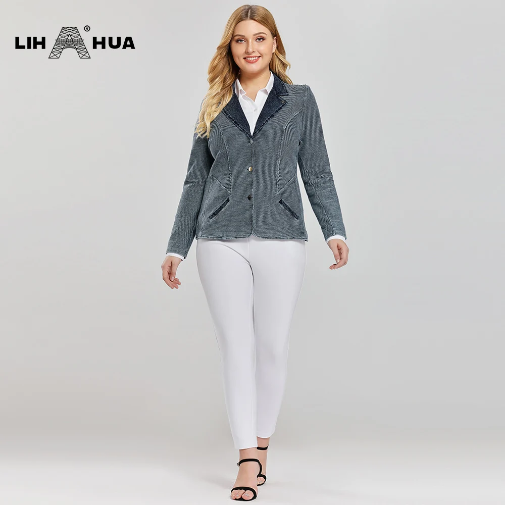 Женский Повседневный модный джинсовый костюм LIH HUA большого размера стрейчевая
