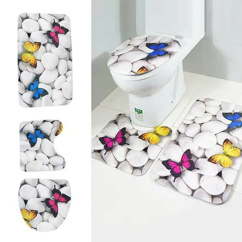 Набор ковриков для ванной с 3D рисунком каменной бабочки Нескользящие