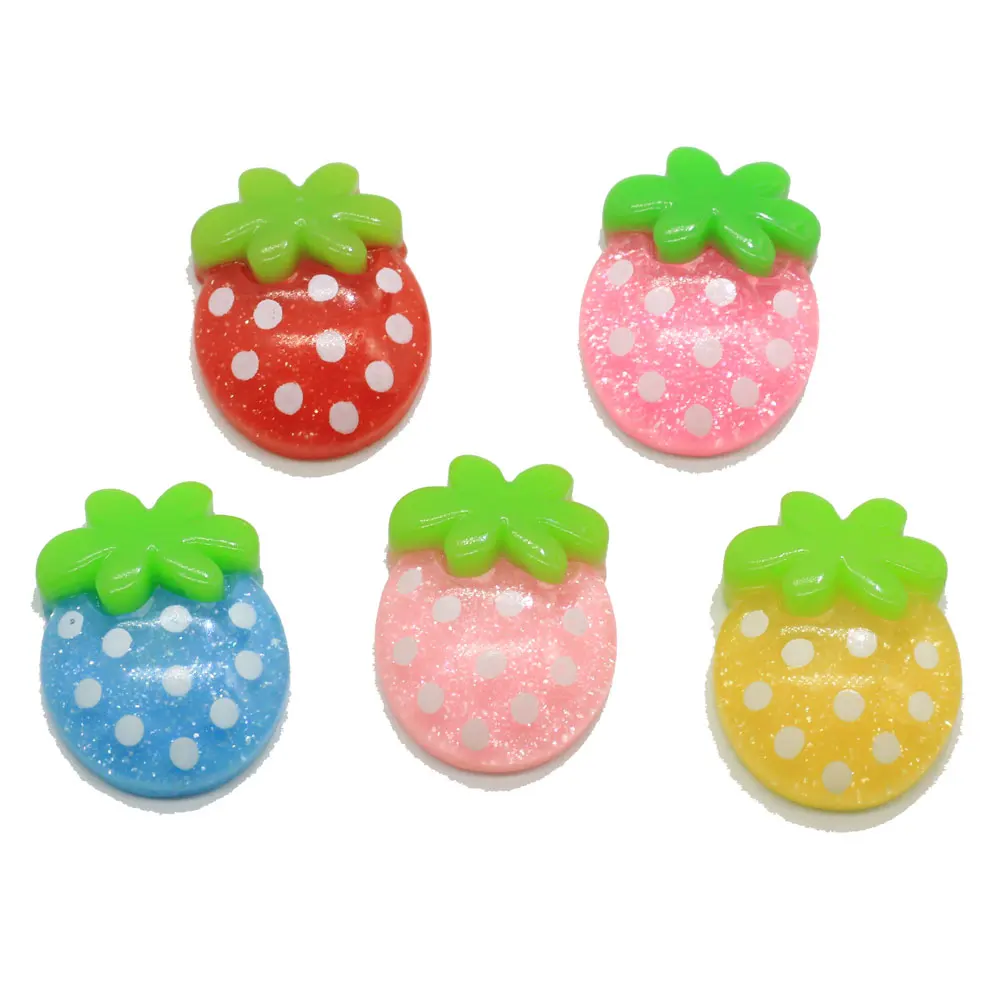 

Colorful Lovely Hand Paint Glitter Strawberry Cute Resin Cabochon For Kawaii Decor DIY Projects