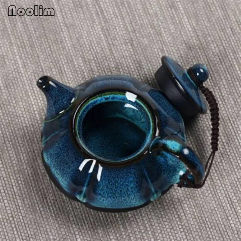 Портативный синий глазурованный чайник с ручкой ручной работы для воды кунг-фу