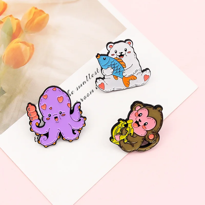 Эмалированные значки с мультяшным изображением медведя обезьяны аниме