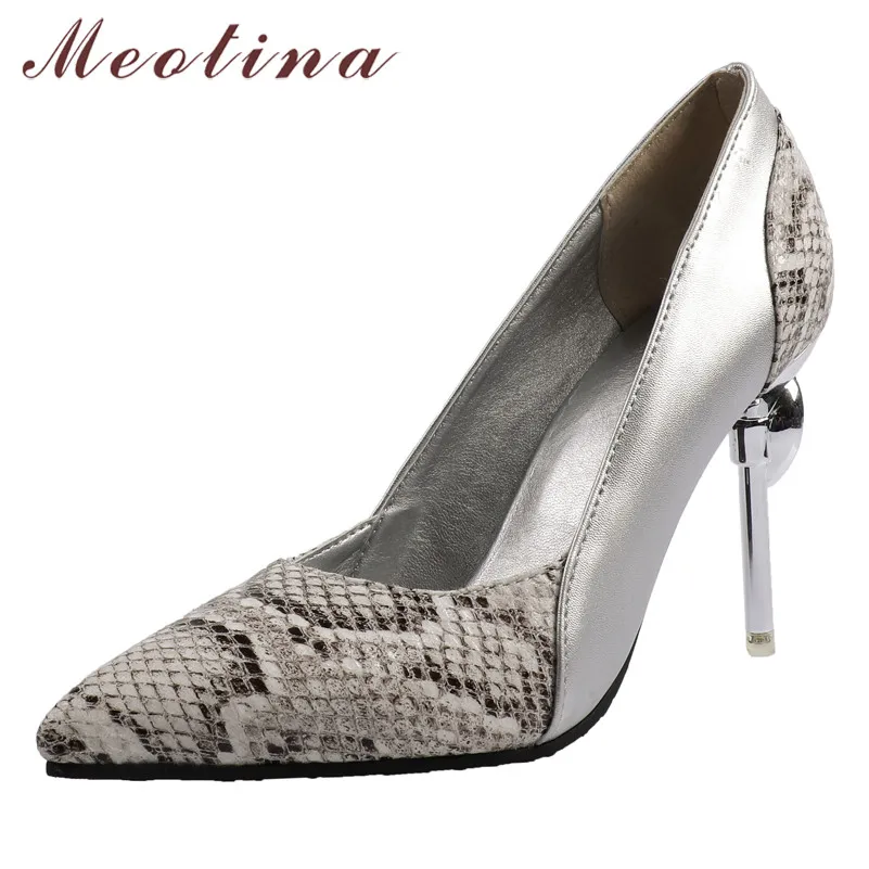 

Meotina/женские туфли на высоком каблуке вечерние туфли на высоком тонком каблуке со змеиным принтом туфли-лодочки с острым носком со стразами ...