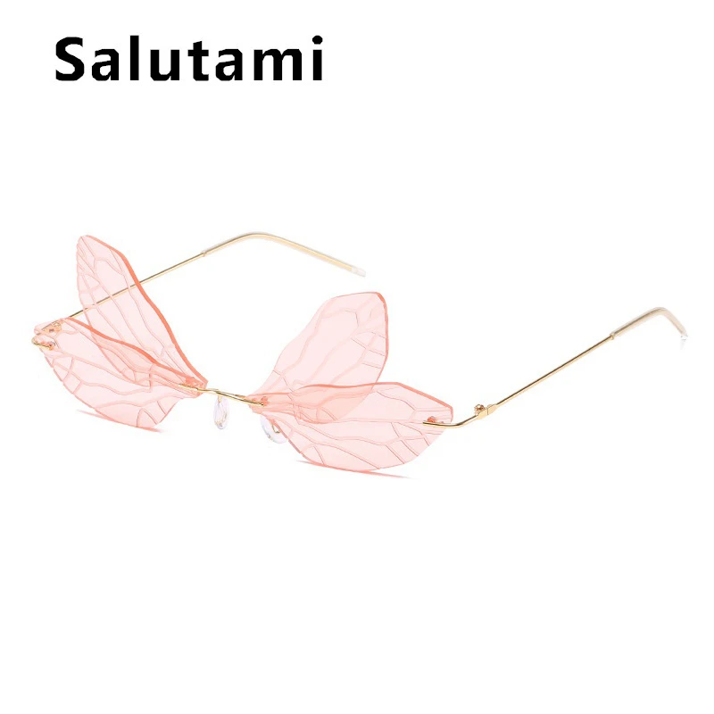УНИКАЛЬНЫЕ Солнцезащитные очки без оправы со стрекозой розового и желтого цвета