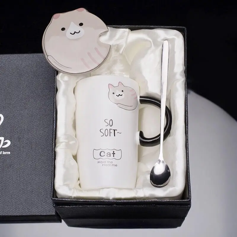 Кружка с крышкой и ложкой керамическая чашка женская Студенческая Корейская