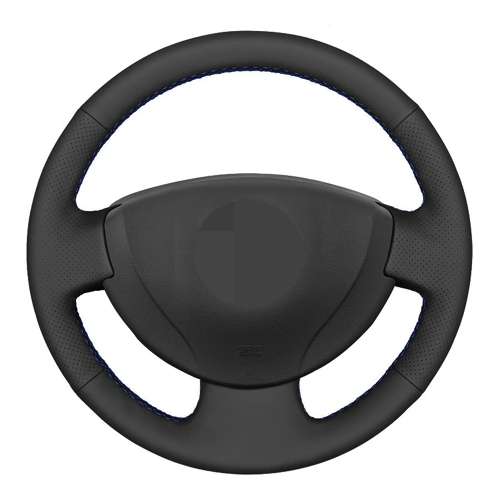 

Car Steering Wheel Cover Hand-stitched Black Genuine Leather For Renault Logan 1 Sandero Lada Largus Nissan Almera G15