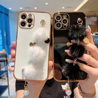 luxury heart shaped plating silicone phone case for iphone 13 12 11 pro xs max se xr 8 7 plus ultra thin cute bracelet cover