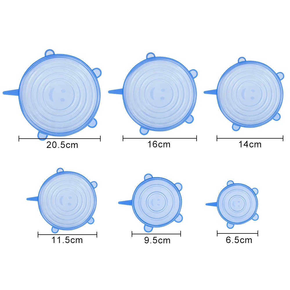 6Pcs/Set Food Silicone Cover Universal Lids For Cookware Bowl Pot Reusable Stretch Kitchen Accessories | Дом и сад