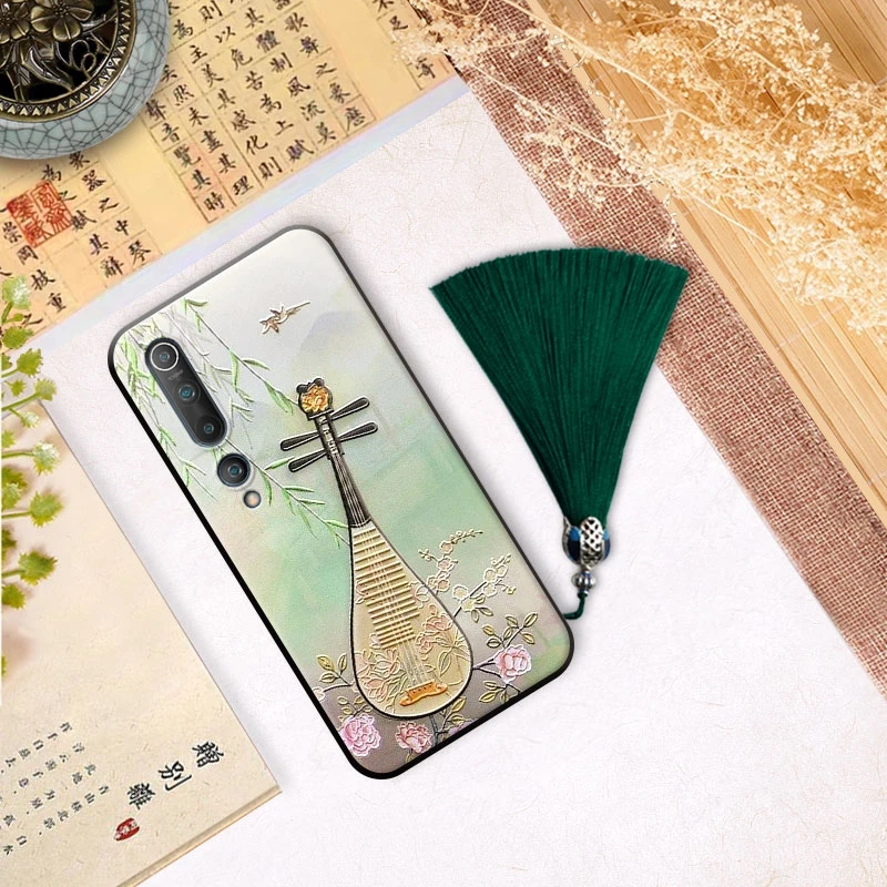 Tassel Case for Xiaomi Mi 11 10 Pro 9 8 A3 10T 9T Mix 2S 3 Redmi K30 K20 Note 7 3D Drawing Embossed Lute Hand Strap Soft Cover | Мобильные