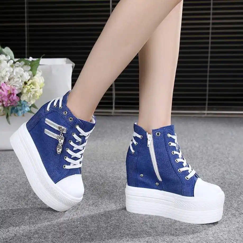 Туфли женские спортивные на танкетке повседневные холщовые лоферы с высокой