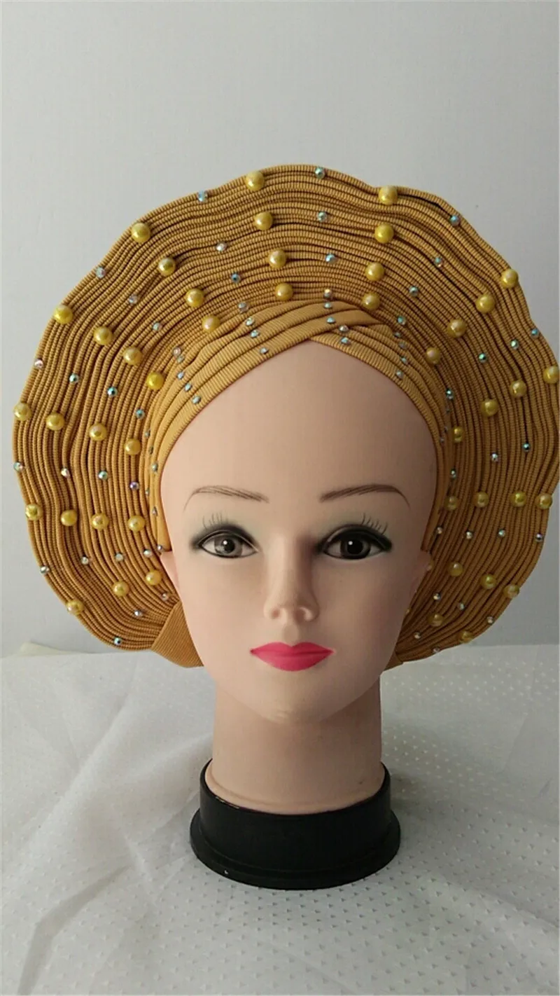 Лидер продаж нигерийский тюрбан Gele Headtie Aso Oke уже изготовленный Auto Ebi Африканский с