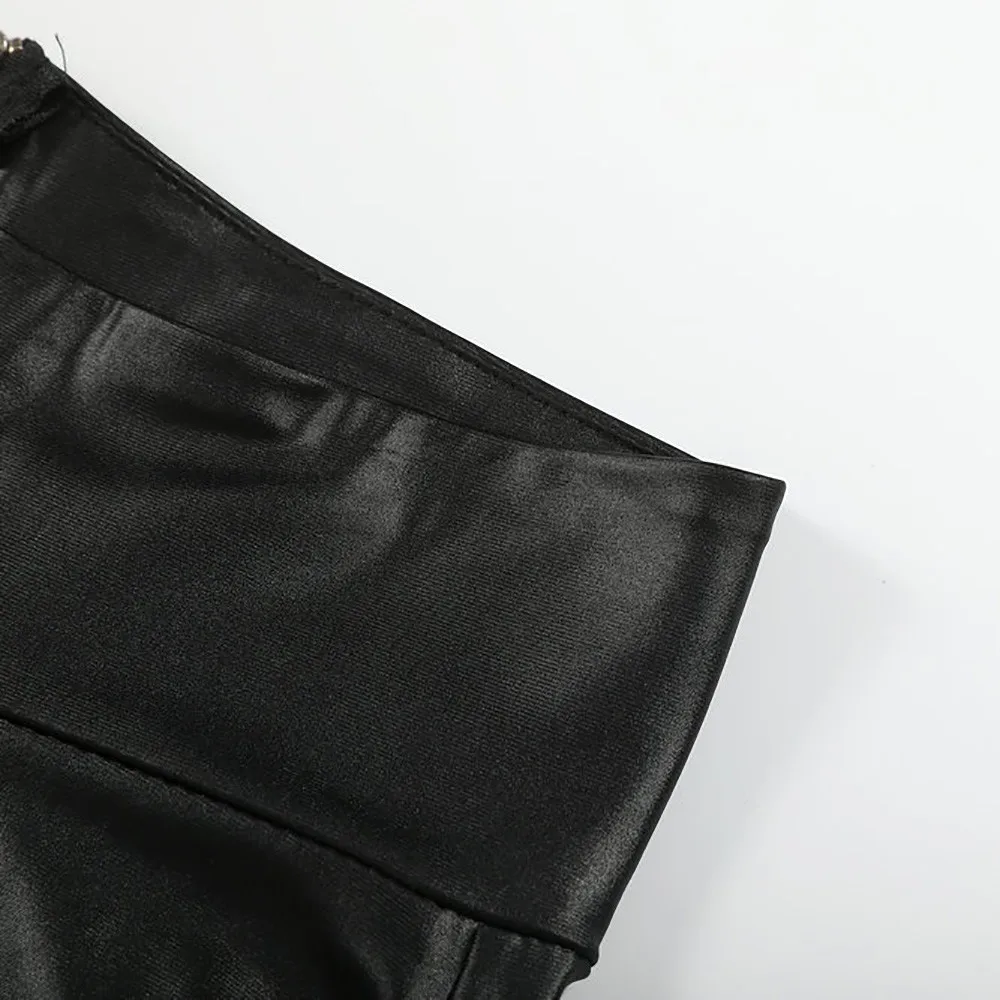 Женские эластичные брюки карандаш из искусственной кожи на молнии с высокой