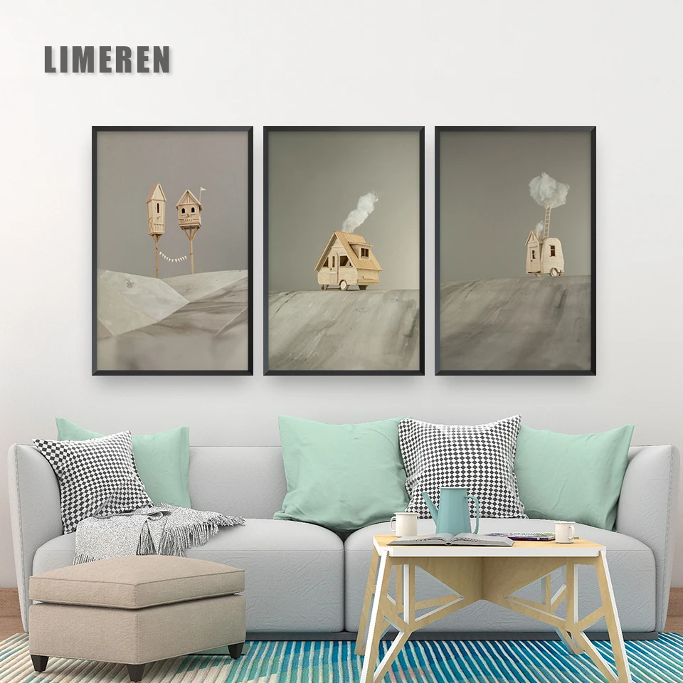 Современный пейзаж сосновый маленький деревянный дом холст живопись кабинет