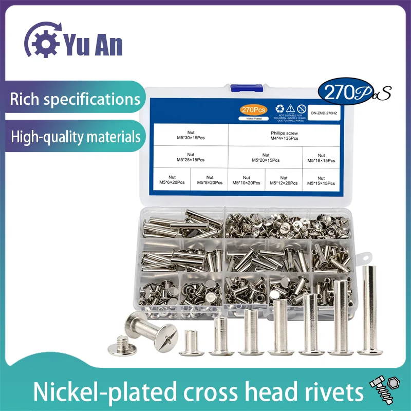 

Chicago Screws Assortment Kit Ni-plated Phillips Head Book Binding Screws Rivet for DIY Leather Craft 270pcs/set
