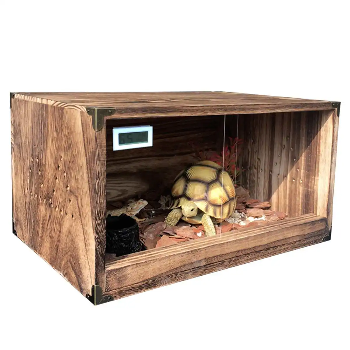 Reptile Turtle Tank Insect Spiders Lizard Breeding Box Thermometer Acrylic Wood Terrariums Decoration Reptiles House Transparent