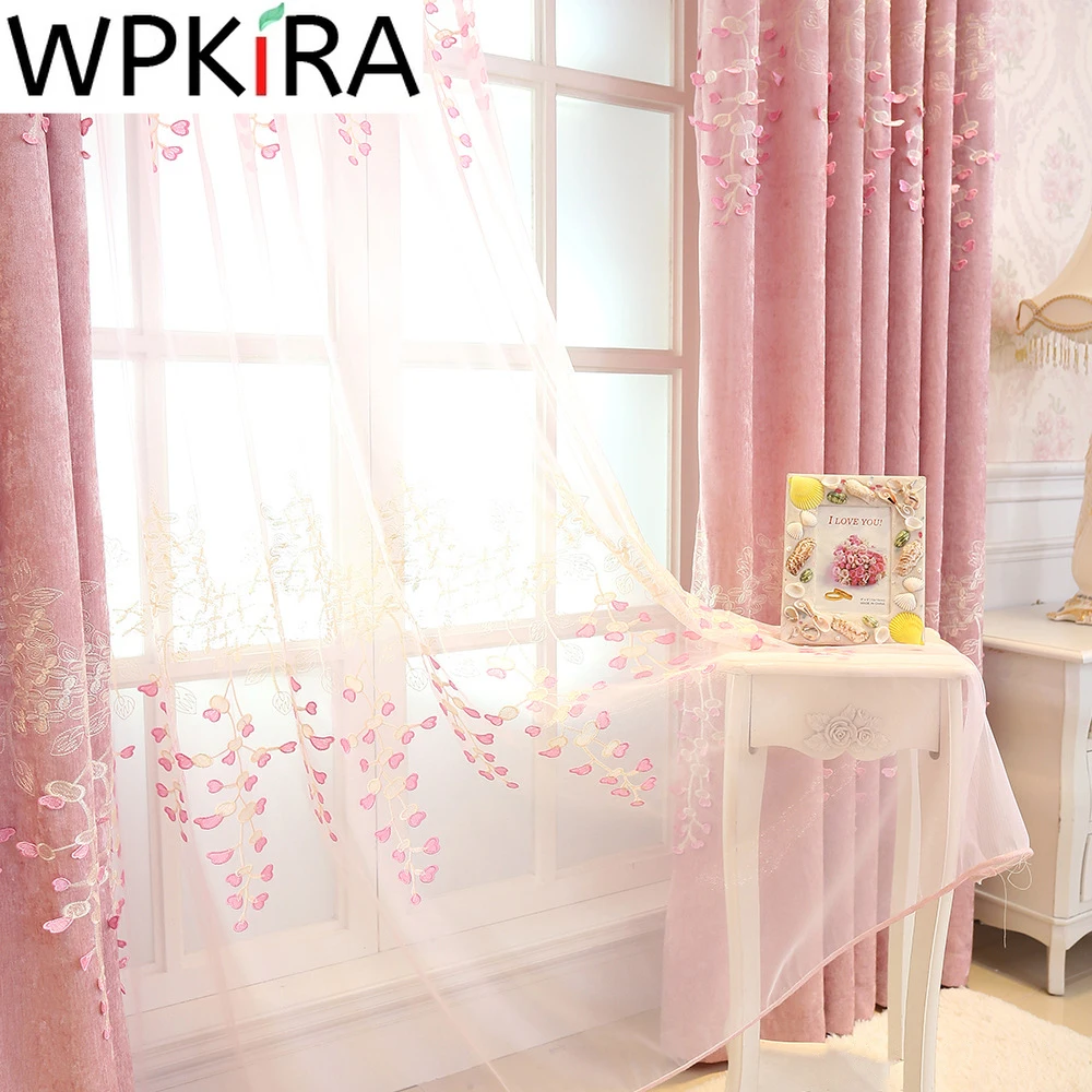 Затемняющие шторы WP189H плотные розовые занавески с вышивкой цветочным рисунком