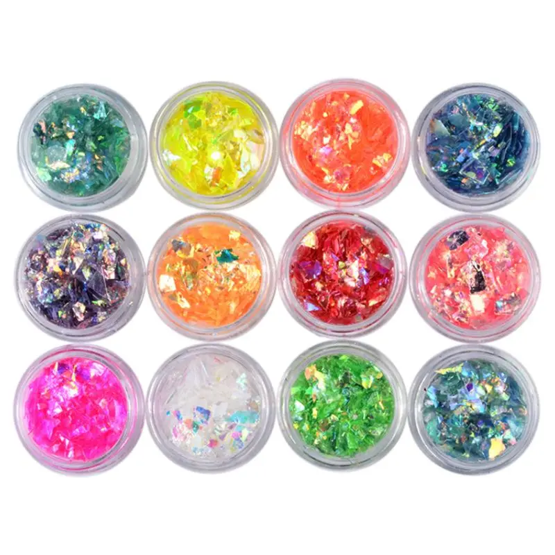 

12 12 box/set Manicure Shell Cellophane Colorful Candy Aurora Papers Hard Epoxy Filling Nail Polish Adhesive Decorative Dotted