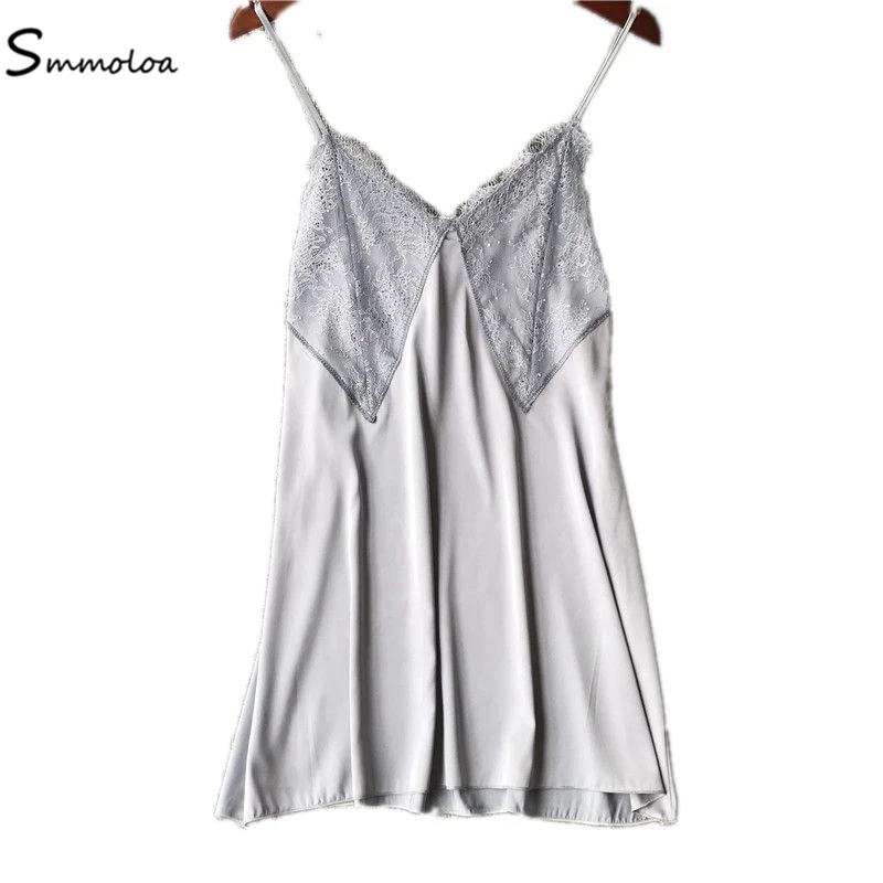 Smmoloa летний пикантный Шелковый Атласный ночная рубашка для женщин на тонких