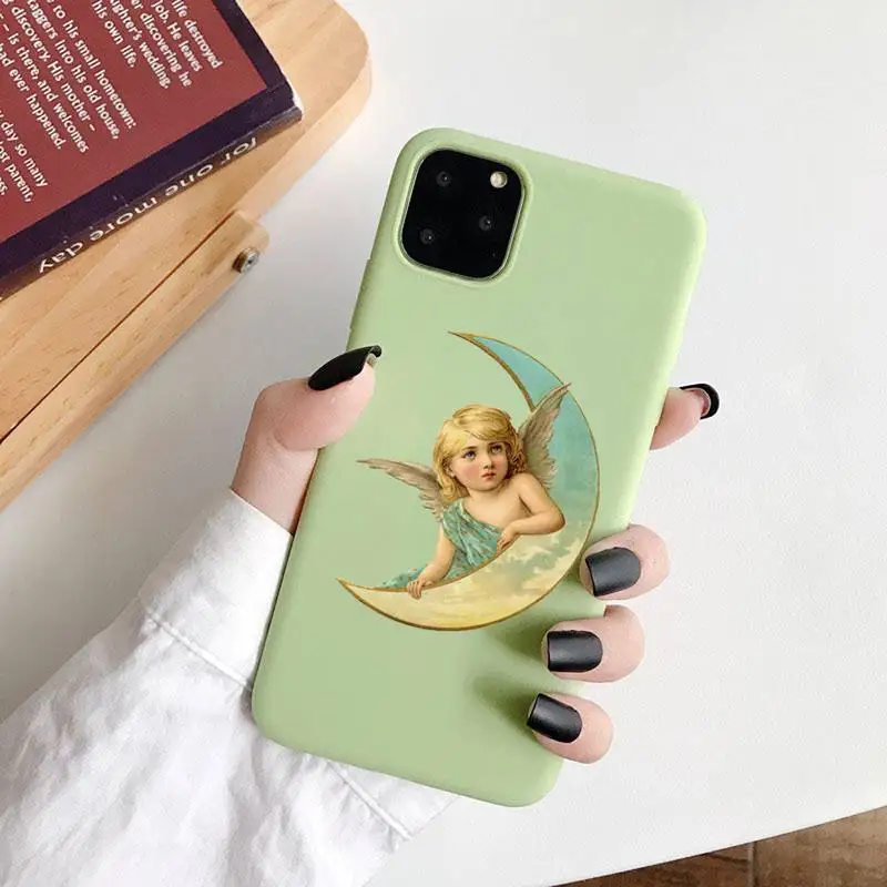 

Renaissance Angel boy girl Phone Case Candy Color for iPhone 6 7 8 11 12 s mini pro X XS XR MAX Plus