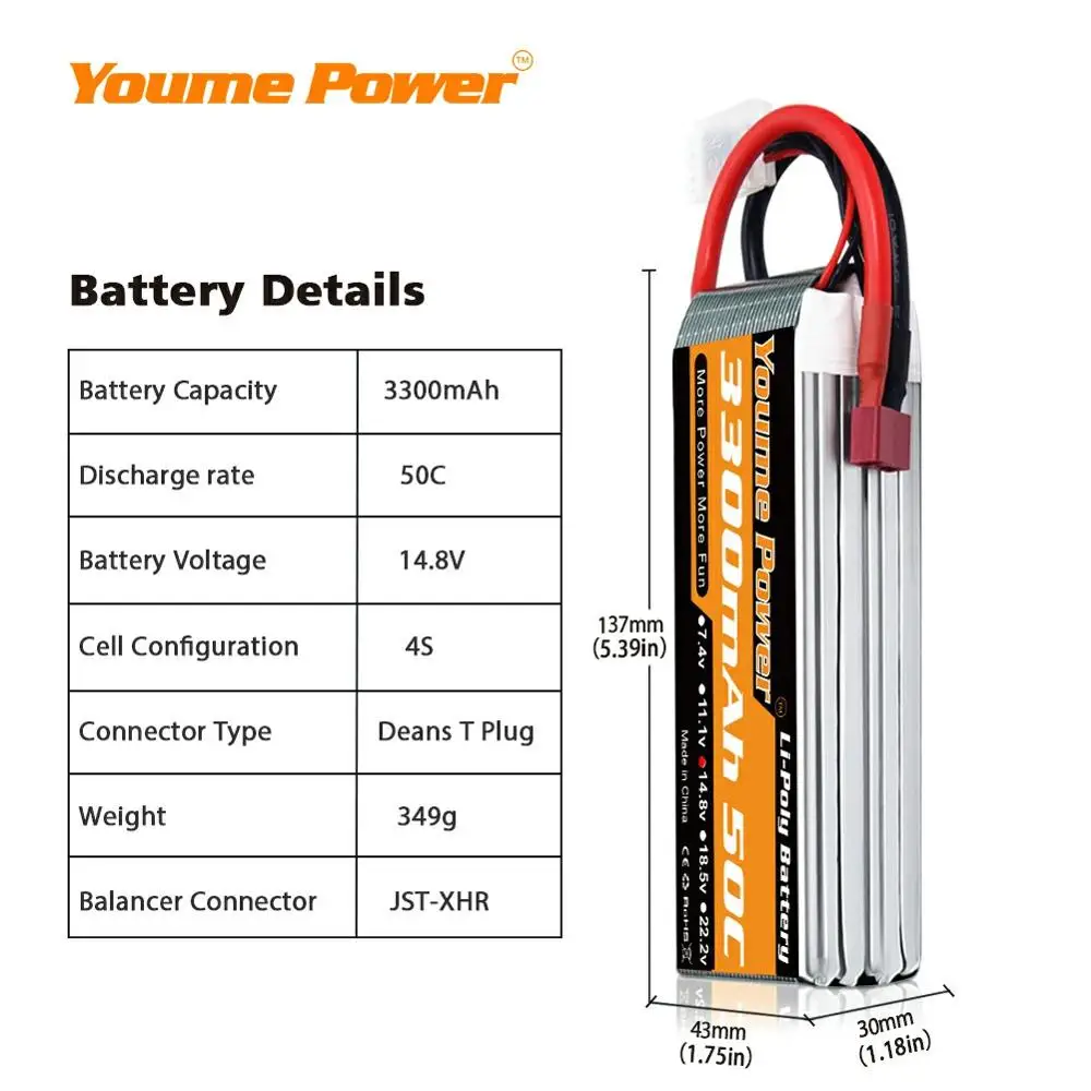 2 шт youme lipo 4s батарея 148 v 3300mah lipo аккумулят