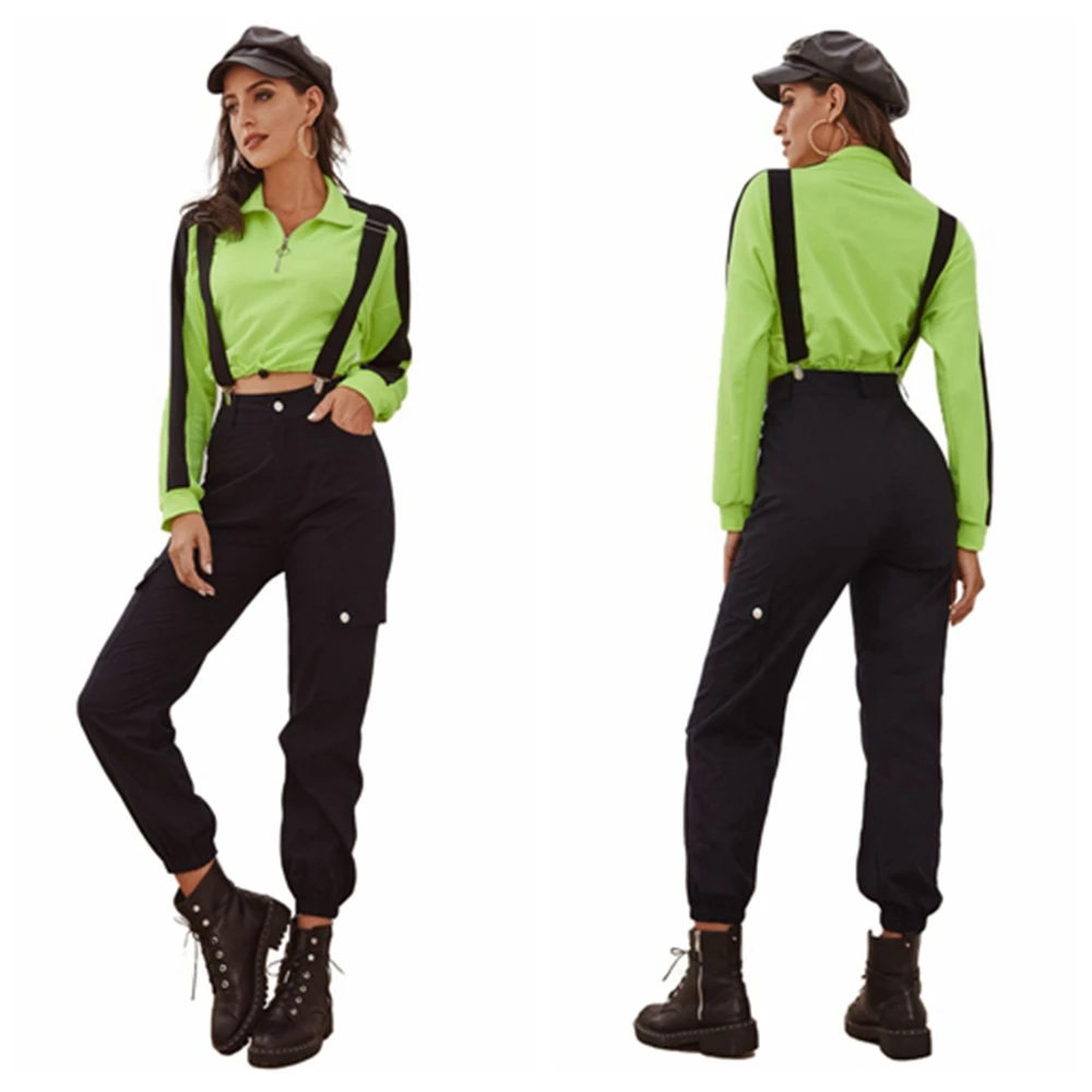 

Cargo Pants Women High Waist Shoulder Strap Black Pants 2021 Spring Autumn New Fashion Casual Streetwear Female