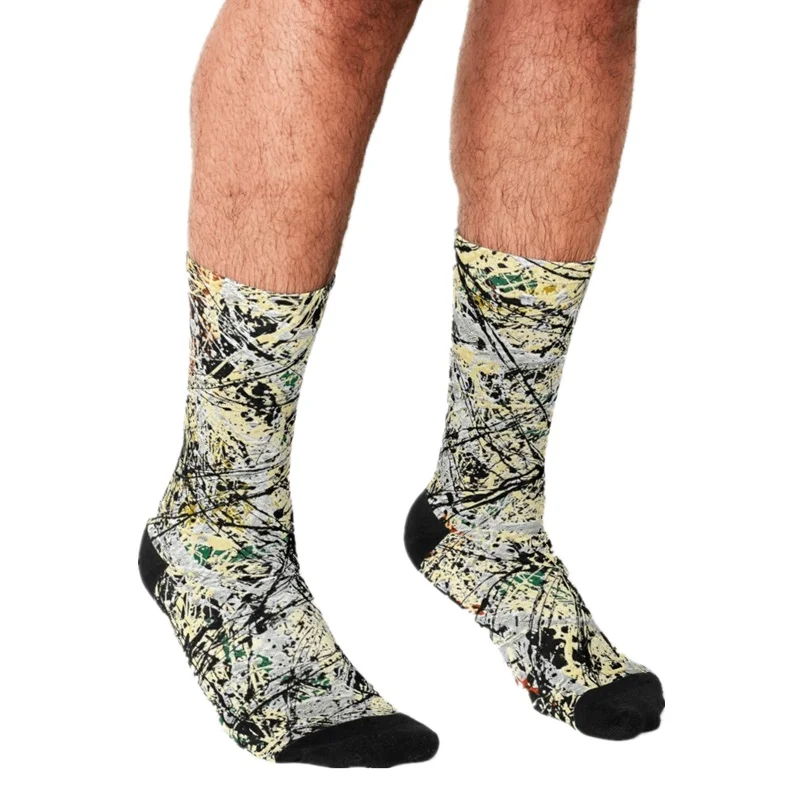 

2021 смешные мужские носки harajuku Jackson Pollock печатные счастливые мужские носки в стиле хип-хоп Новинка скейтборд Экипировка повседневные сумасше...