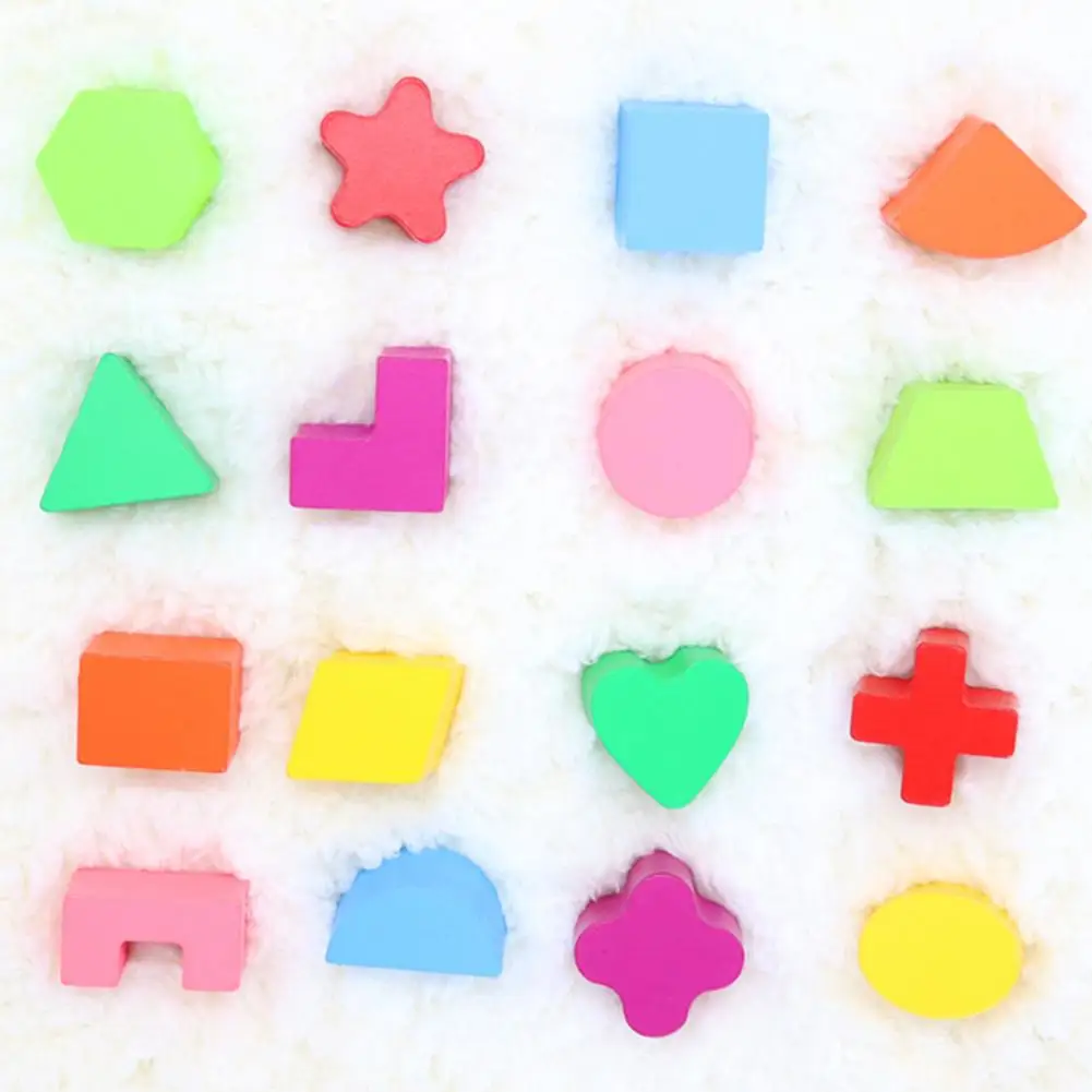 

Children's Building Block Toy Baby Shape Matching Building Block Sixteen Hole Intelligence Box Color Wooden Building Block Toy