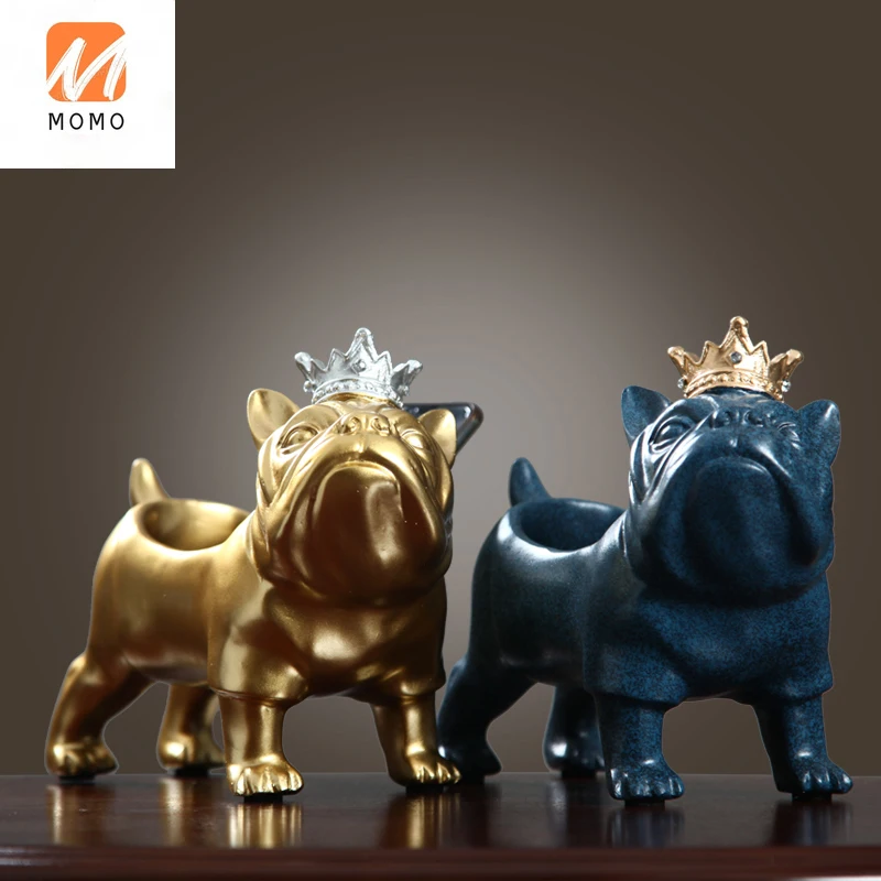

Creative Home Living Room Entrance Wangcai Dog Bulldog Soft Decorative Ornaments Coffee Table Key Storage Box American Style