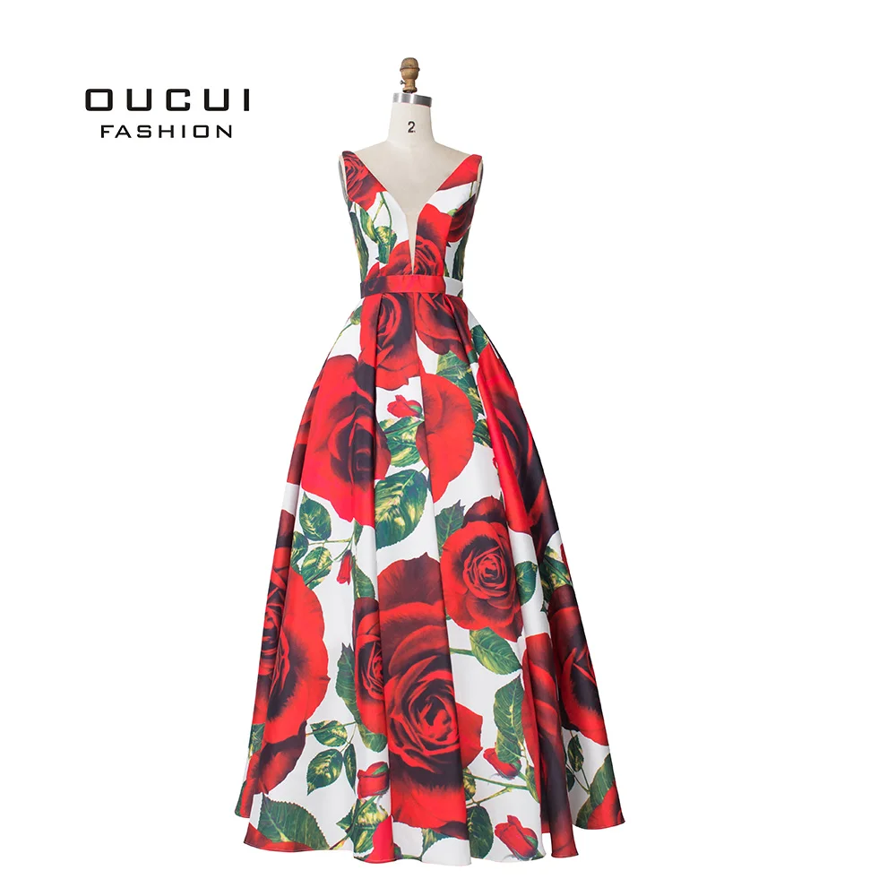 Женское вечернее платье с цветочным принтом размера плюс Красное Длинное Платье